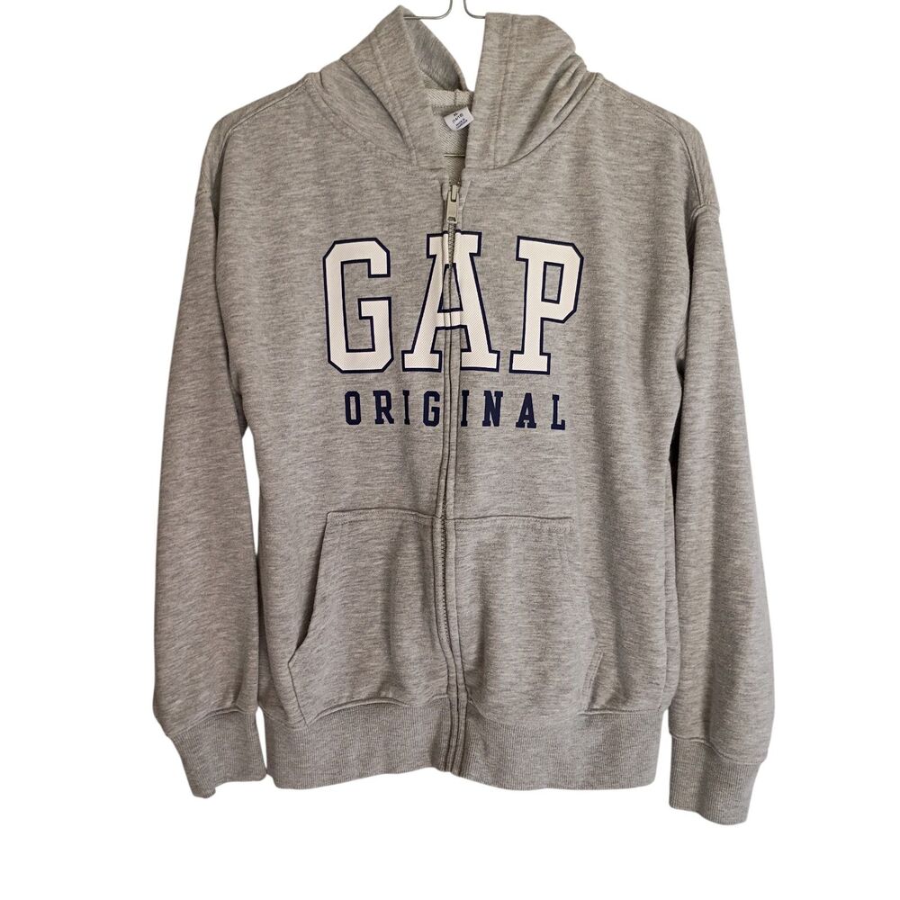 Gap Kids Original Hooded Sweatshirt Youth Sz 14/16 Grey Zip Front Long Sleeve